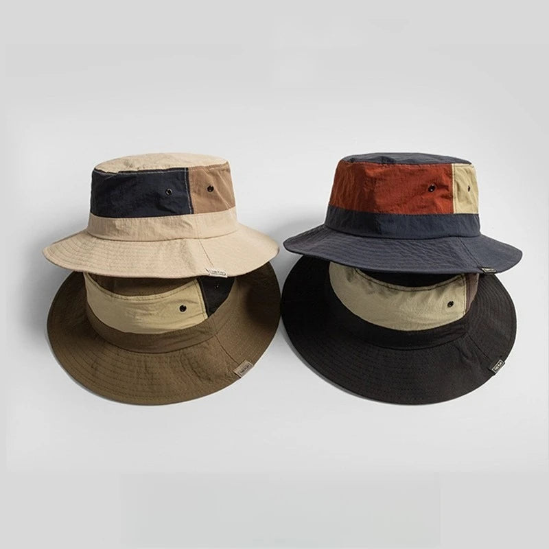 Japanese Style Summer Sun Protection Bucket Hat Color Matching Casual Hat Unisex for Outdoor Hiking Camping Travel Daily Wear