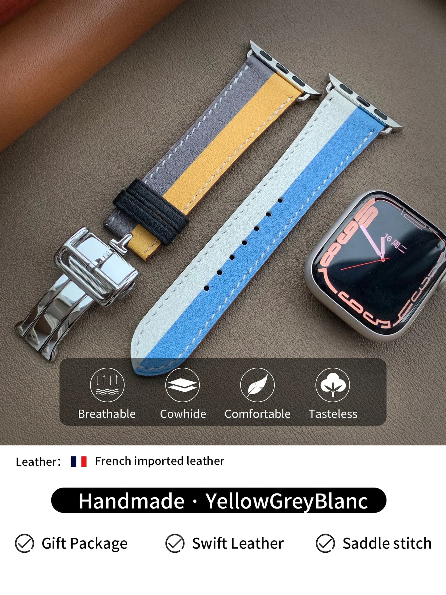 High Quality Genuine Leather Watch Band | Deployment Buckle Strap