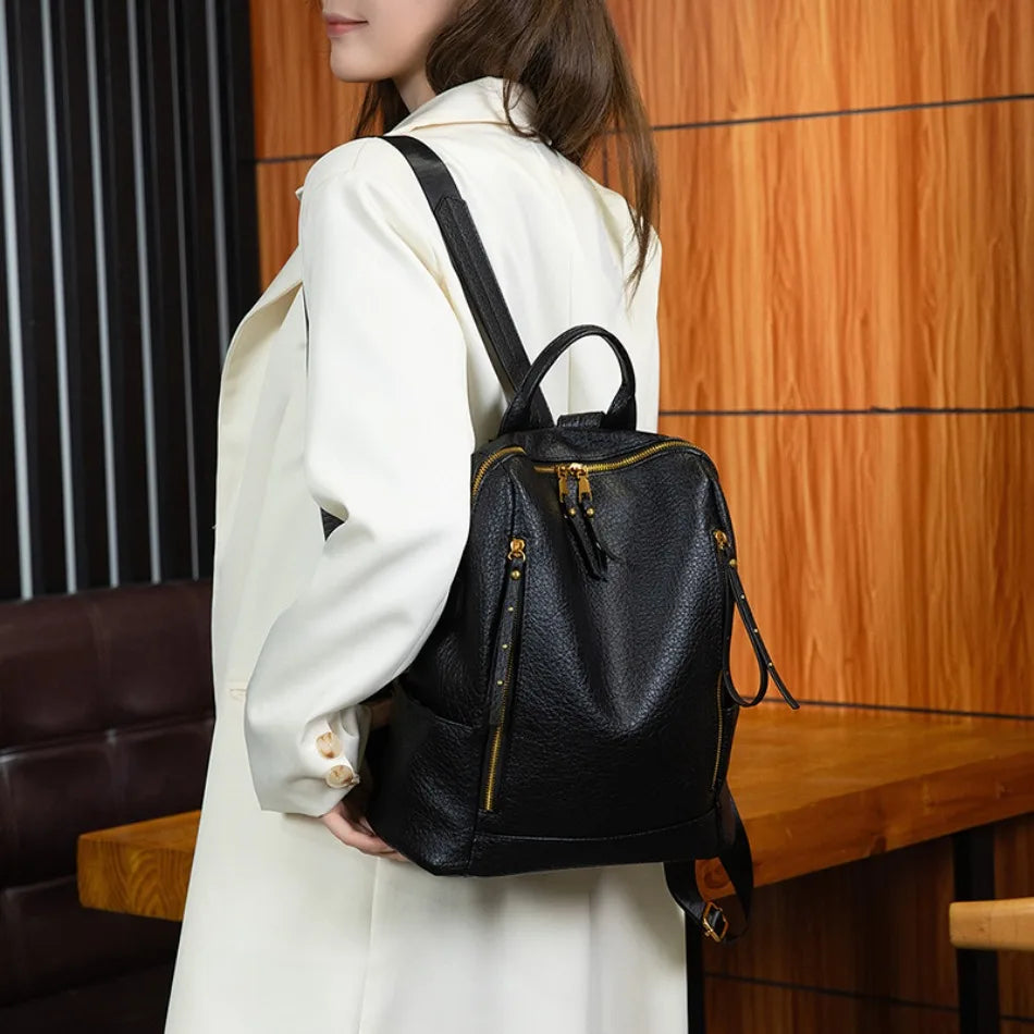 Vintage Leather Backpack | Large Capacity Travel Rucksack for Women