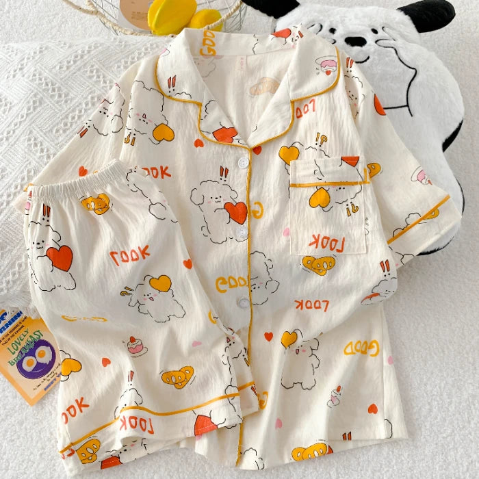 Casual Summer Women's Pajamas Set | Cute Cat & Dog Print Sleepwear
