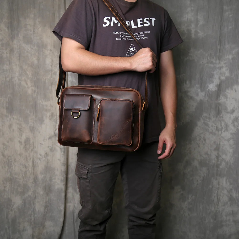 Retro Handcrafted Leather Men's Crossbody Bag | Versatile Fashion