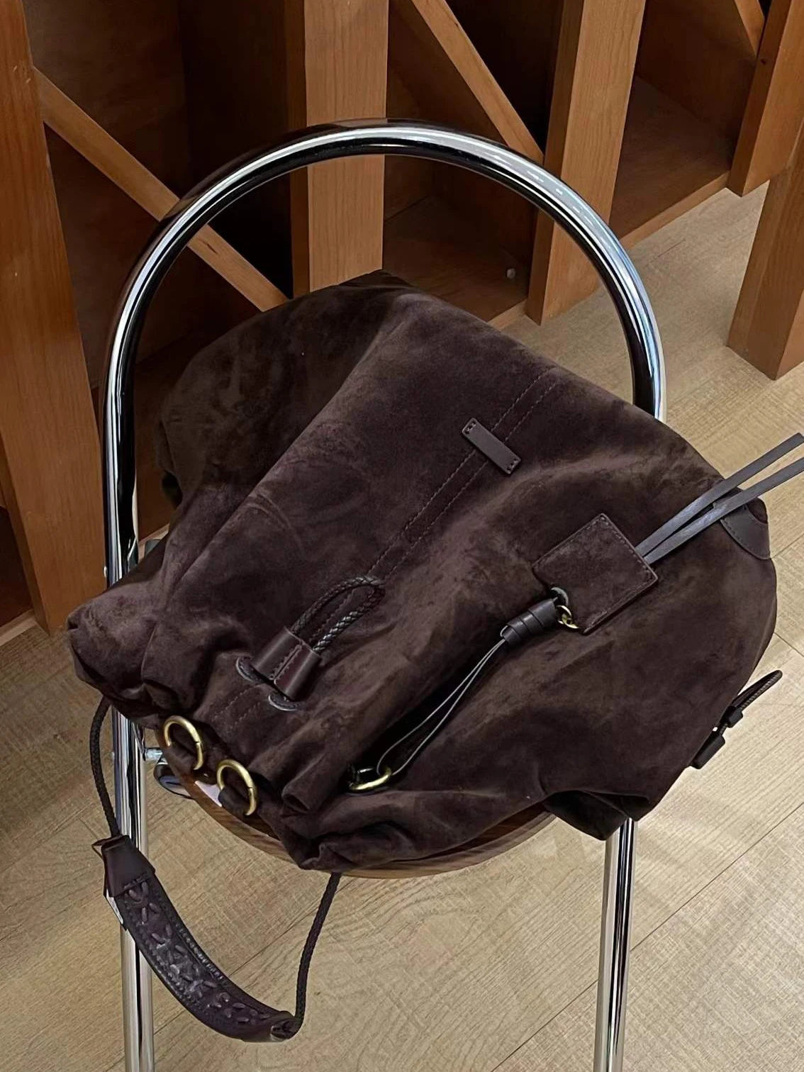 Trendy Retro Frosted Suede Bucket Backpack | Stylish Large Capacity Bag