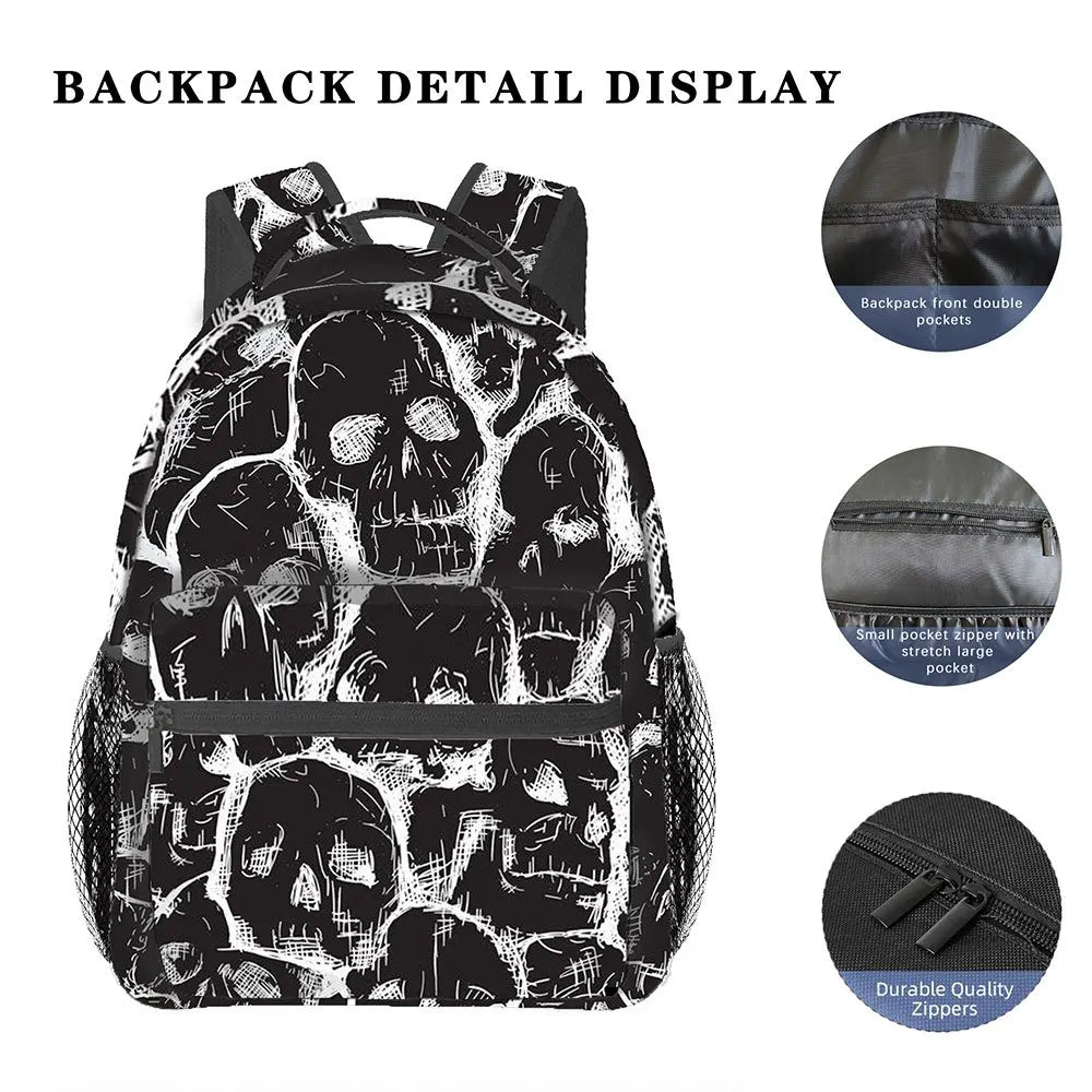 Gothic Skull Print Backpack | Lightweight Casual School Bag