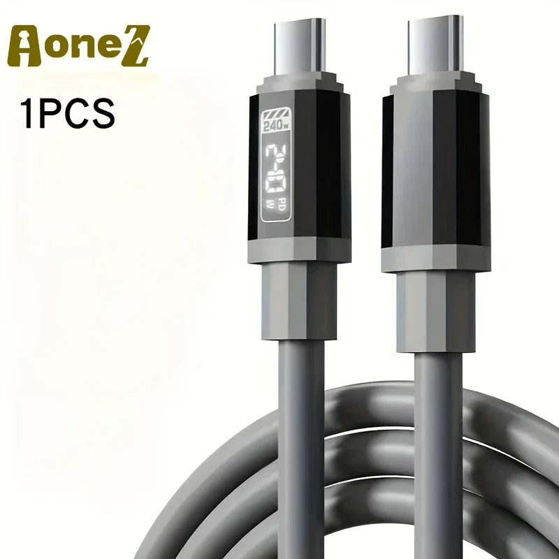 240W Fast Charging USB A C Cable with Power Display | Universal Compatibility