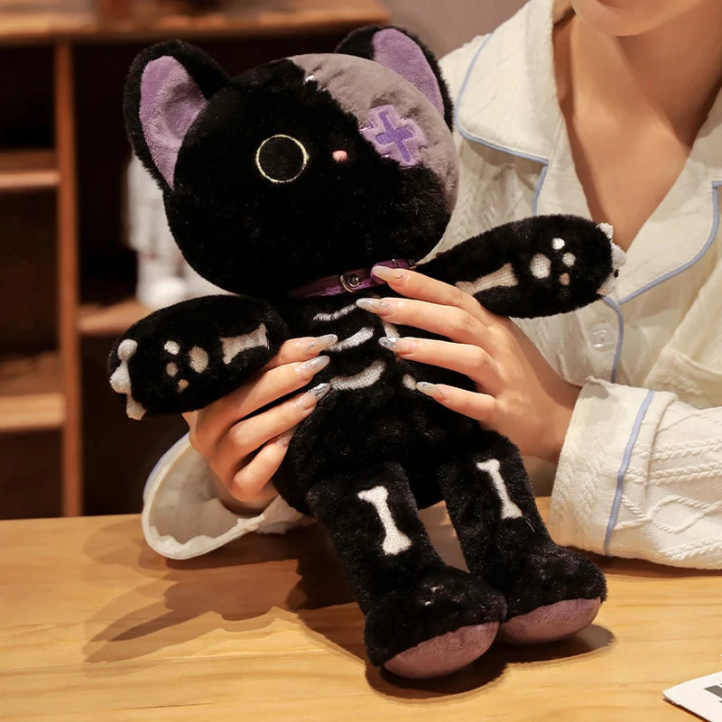 Kawaii Black Skeleton Cat Plush Toy | Adorable Gothic Stuffed Animal