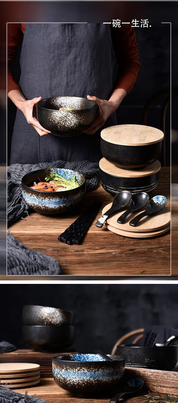 Japanese Style Ceramic Ramen Bowl Set | Elegant Dinnerware