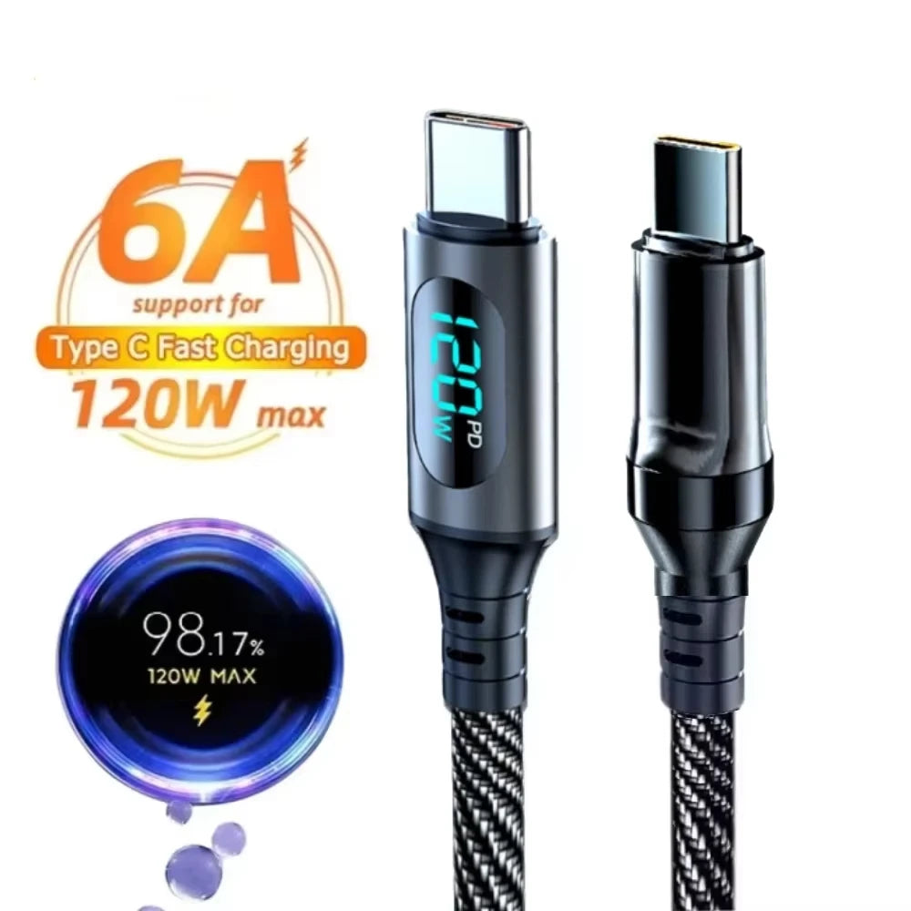 Ultra-Fast 120W USB A to Type C Data Cable with LED Display