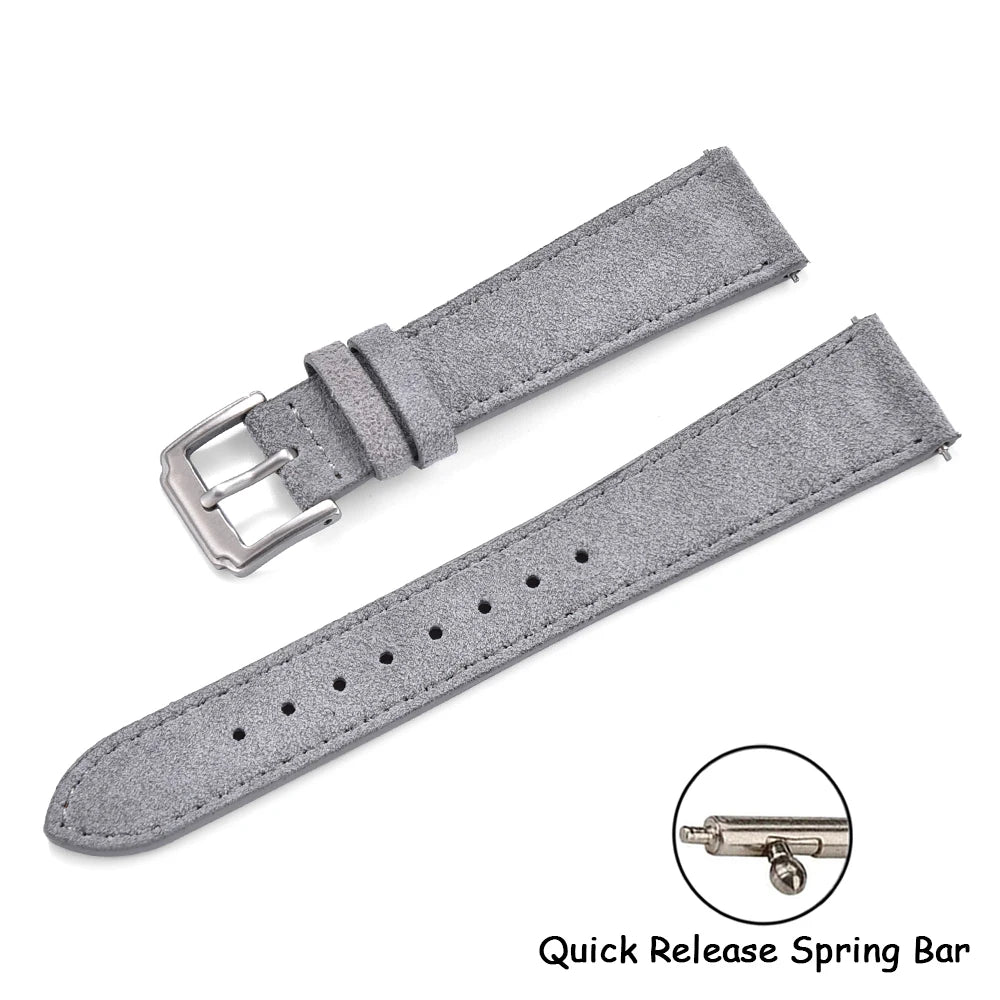 Vintage Suede Leather Watch Strap | Quick-Release Double Layer Band