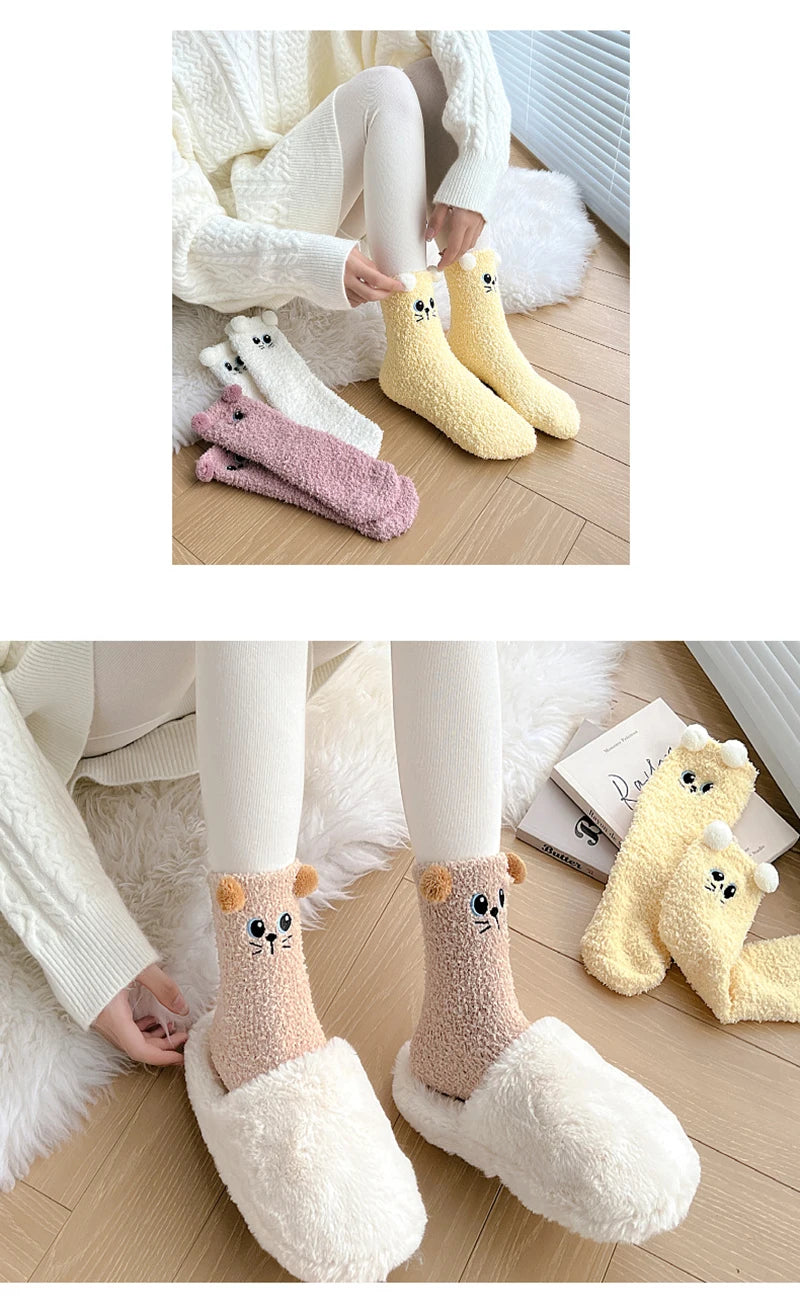 Cute Women's Winter Fluffy Socks | Cozy Fuzzy Animal Crew Socks