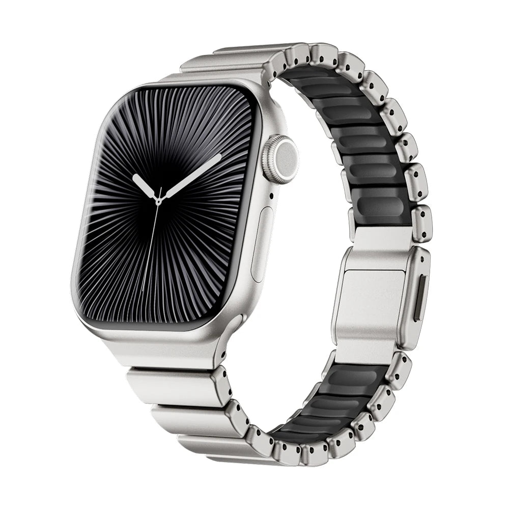 Slim Stainless Steel Rubber Strap for Apple Watch - Versatile & Stylish