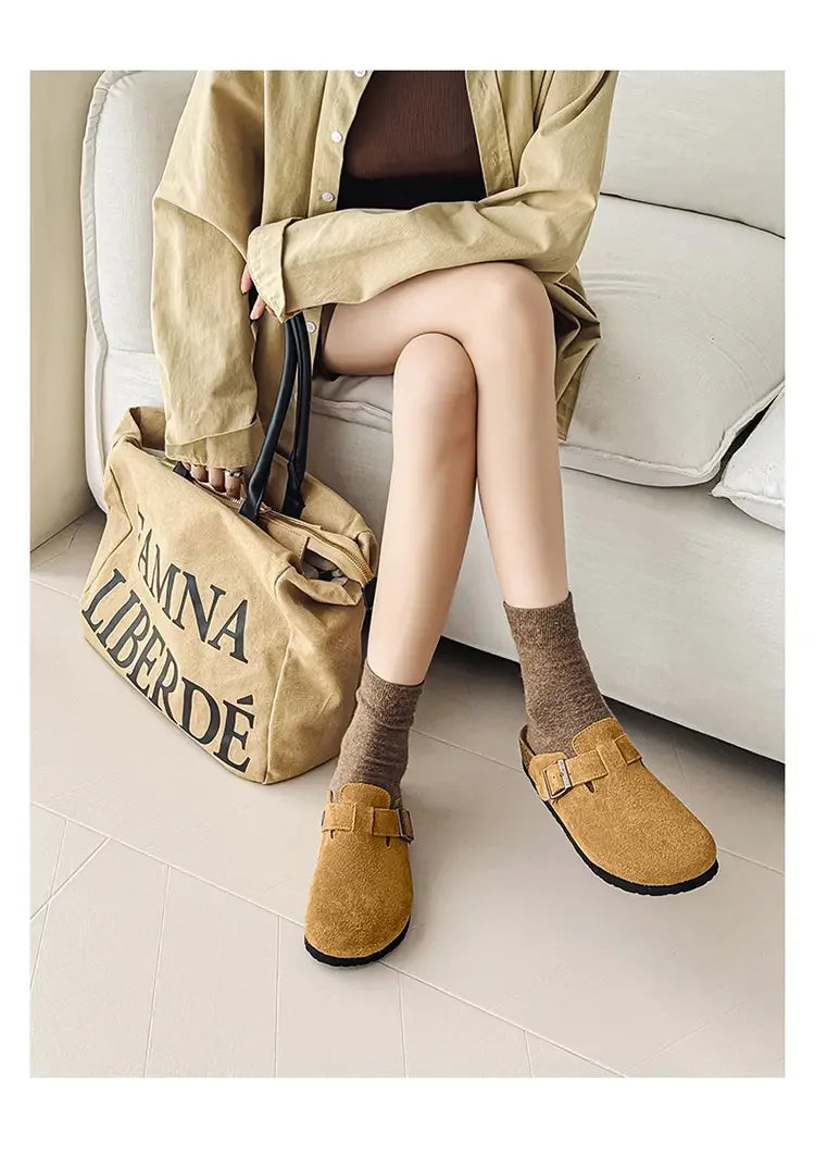 Cow Suede Cork Mules Slippers for All Seasons | Comfortable Clogs