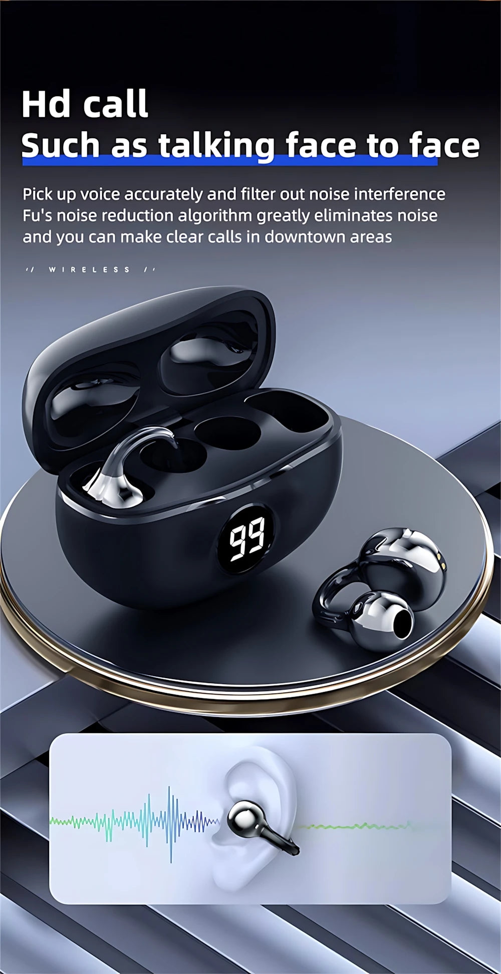 Wireless Bluetooth Open Ear Earbuds | Noise Cancelling Sports Earphones