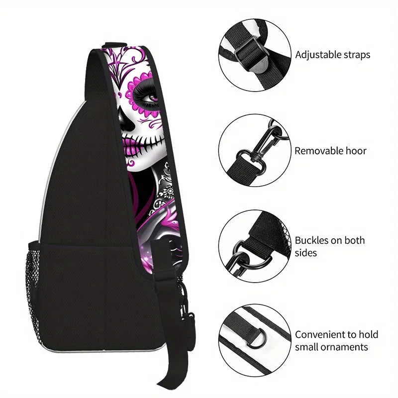 Purple Skull Crossbody Bag | Adjustable Sling Backpack for Travel