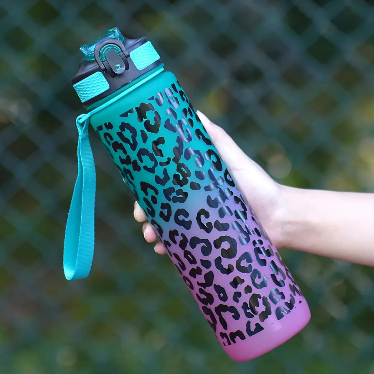 1 Liter Leopard Print Sports Water Bottle | Leak-Proof & Portable