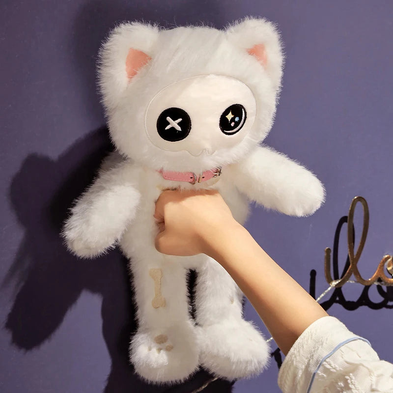 Kawaii Black Skeleton Cat Plush Toy | Adorable Gothic Stuffed Animal
