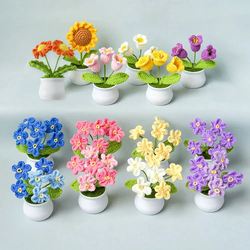 Flores de ganchillo de girasol y tulipán tejidas a mano | Encantadora decoración para el hogar