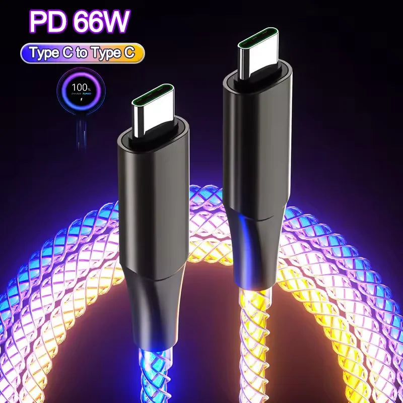 1M Type C to Type C Fast Charging Cable | RGB Luminous Data Cord