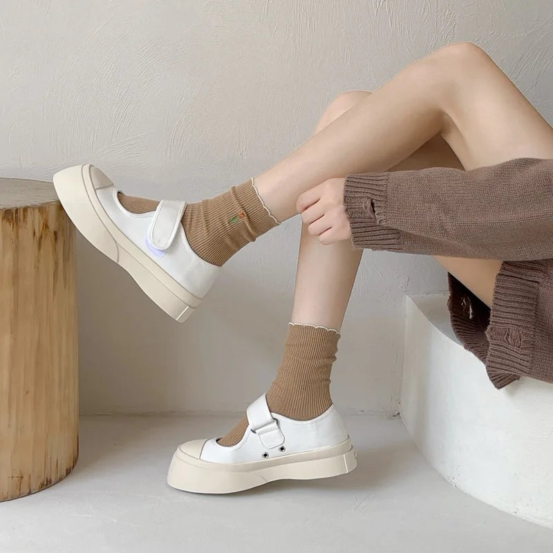 Women's Autumn Floral Embroidery Crew Socks | Cute Kawaii Style