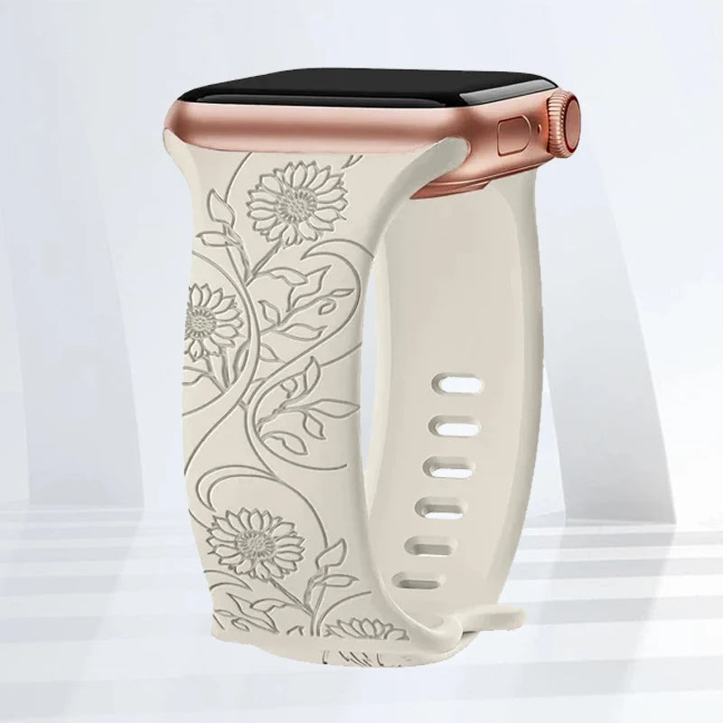 Floral Engraved Silicone Strap | Elegant Replacement Band for Apple Watch