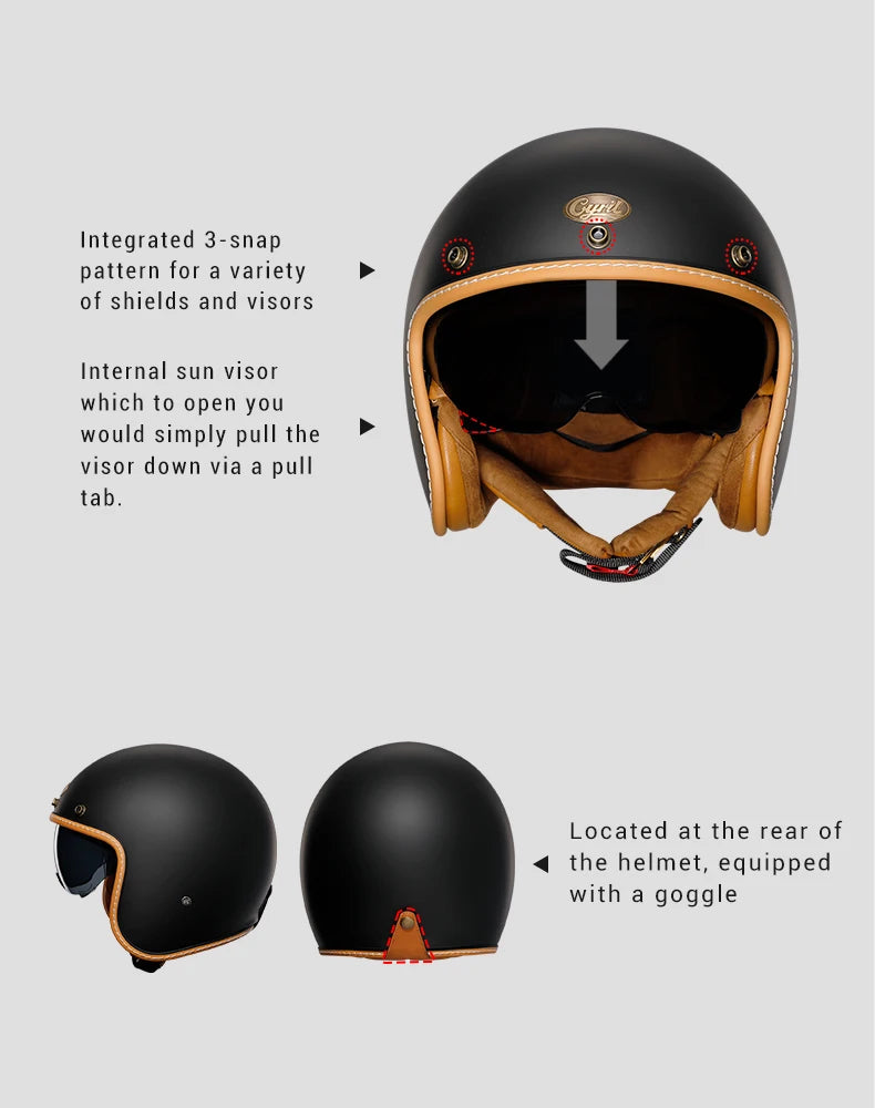 Lightweight Retro Open Face Motorcycle Helmet for Men & Women