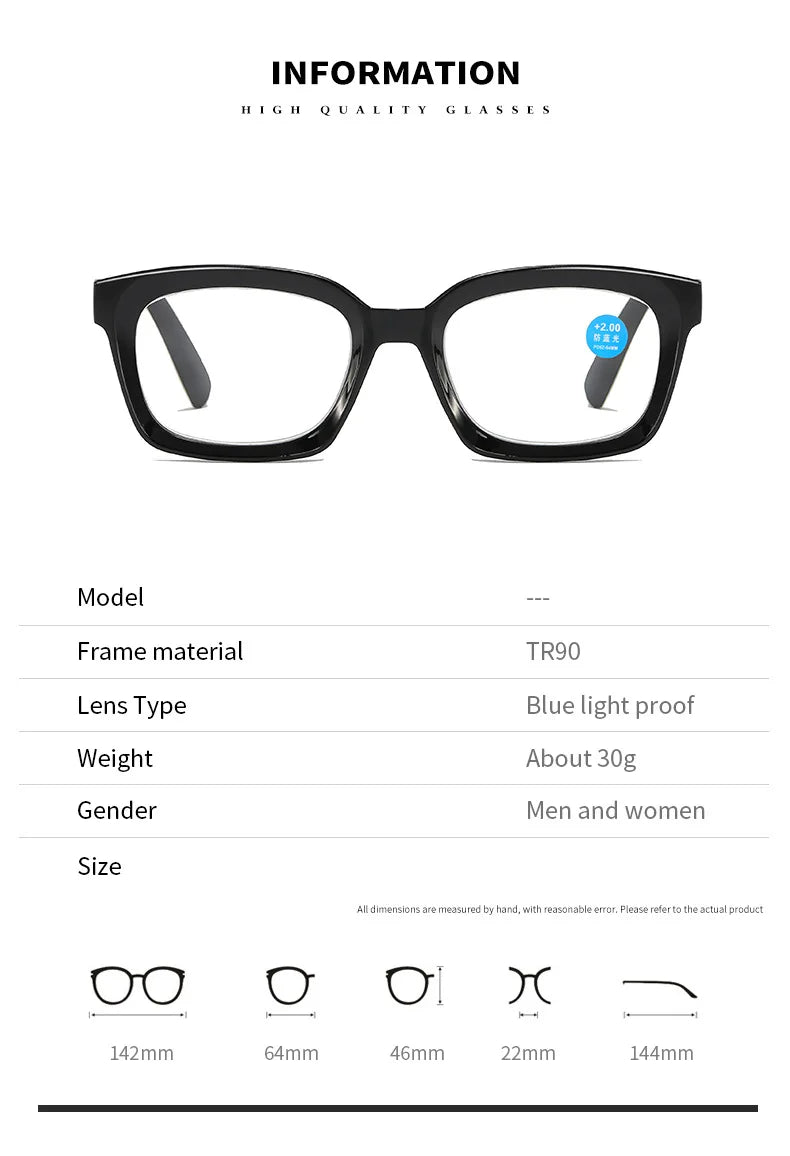 New Reading Glasses Men women Anti Blue Light Presbyopia Eyeglasses Antifatigue Computer Eyewear with +1.5 +2.0 +2.5 +3.0 +3.5