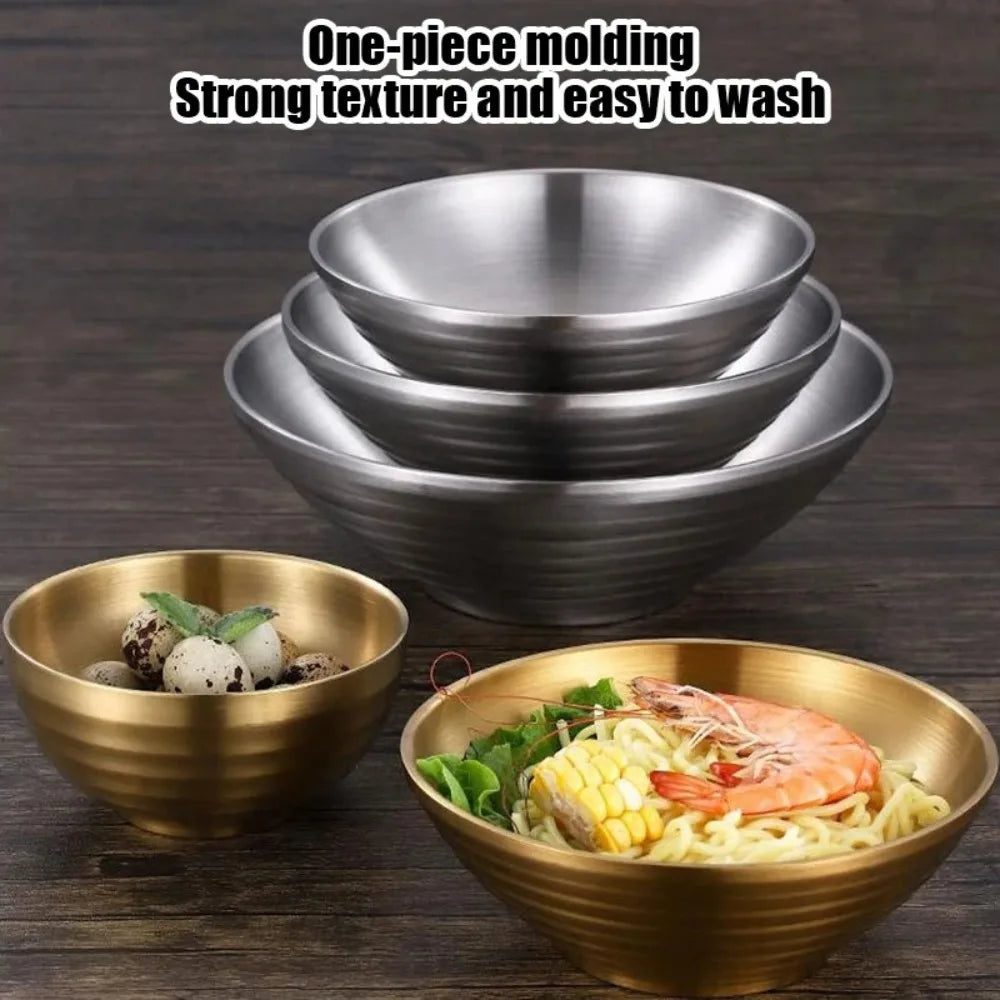 Large Double Layer Stainless Steel Ramen Bowl | Anti-Scald Design