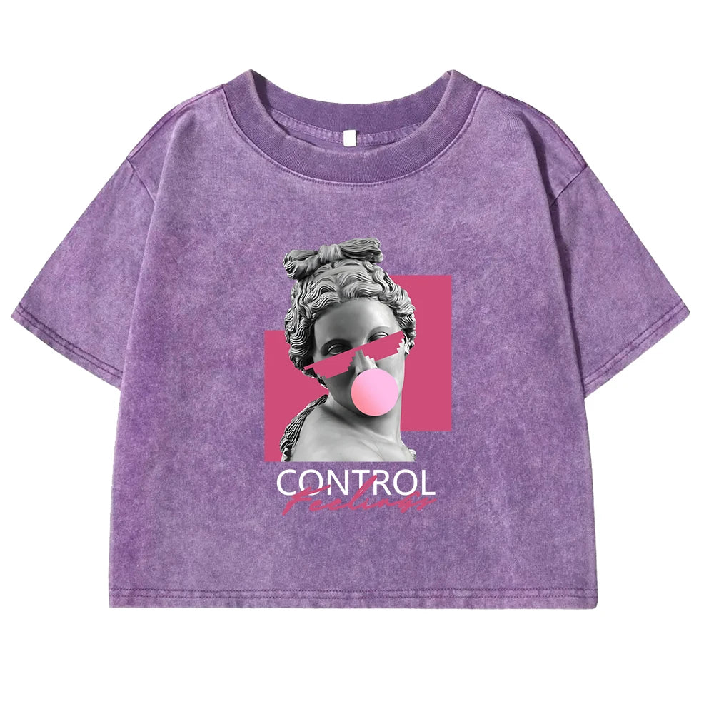 Women's Casual Cotton Crop Top | Artful Bubble Design Tee