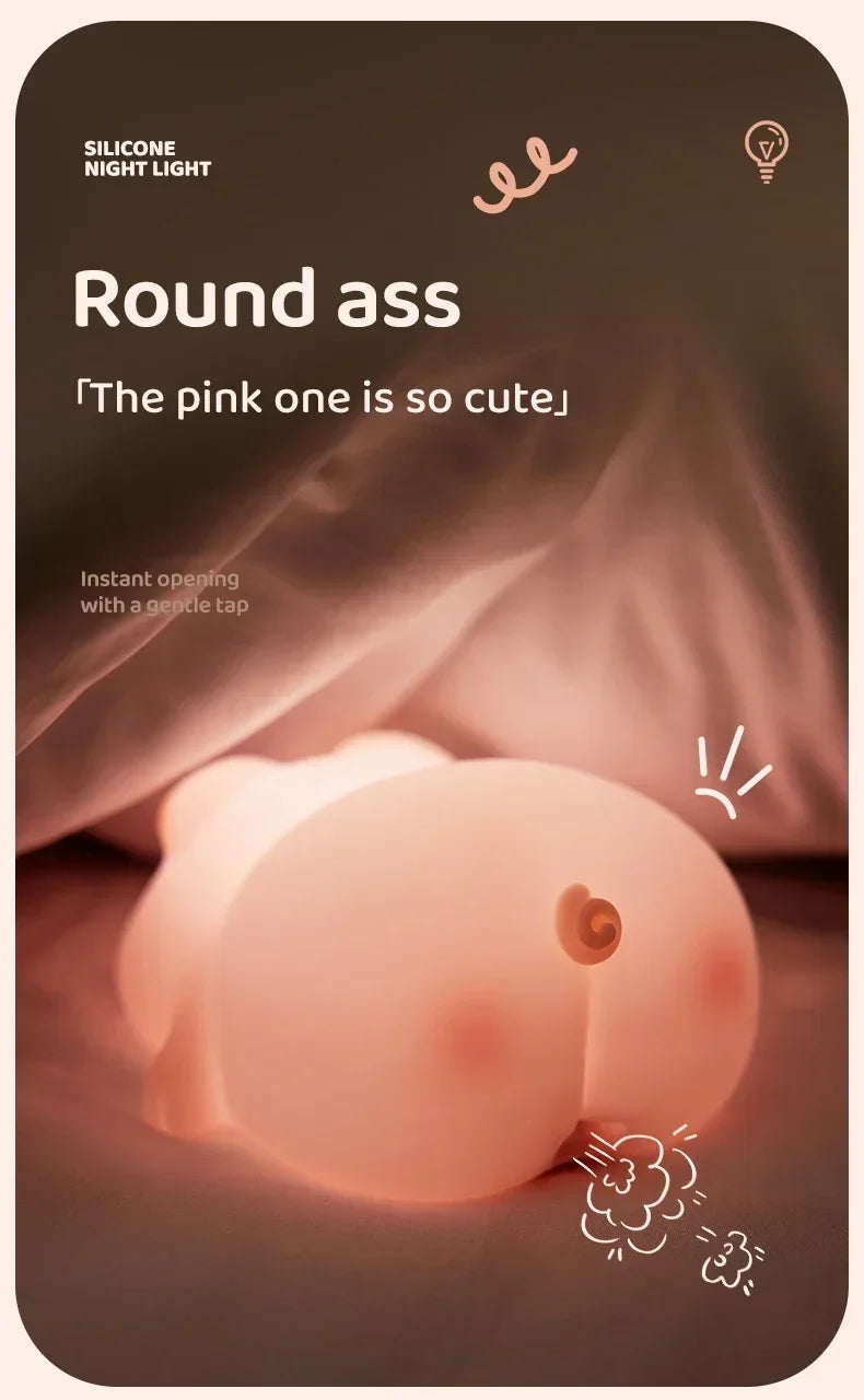 Cute Piggy Bunny Night Light | Soft Silicone Lamp for Kids