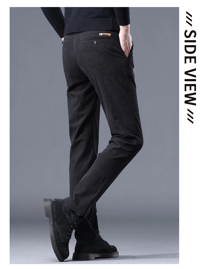 Men's Thick Fleece Corduroy Pants | Winter Warm Business Casual Trousers