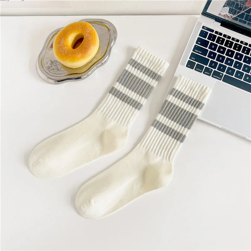 Vintage Striped Medium Tube Socks | Unisex Terry Sports Socks