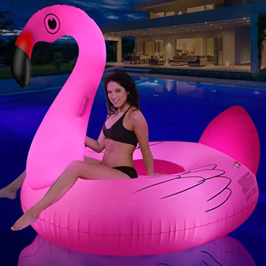 Large Solar-Powered Flamingo Pool Float with LED Lights