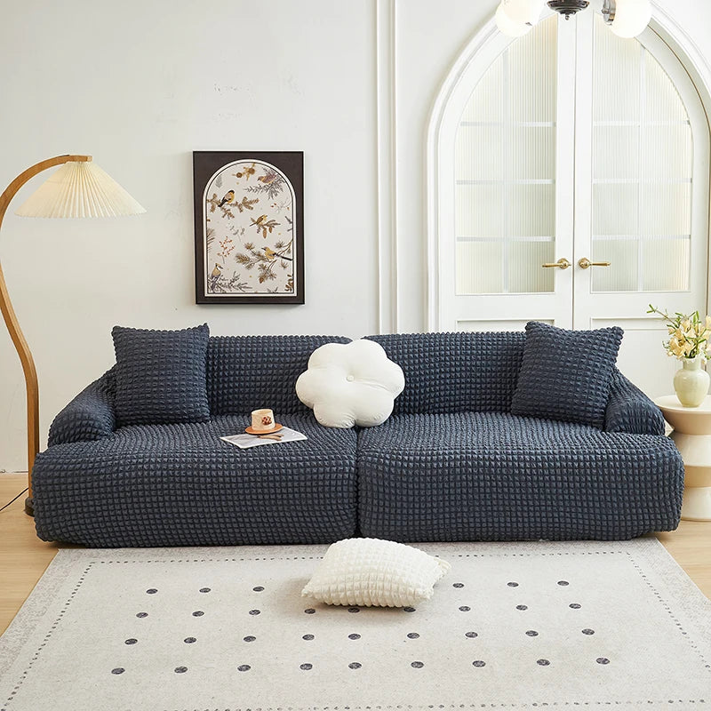 Solid Color Bubble Popcorn Sofa Cover | Elastic & Durable Fit