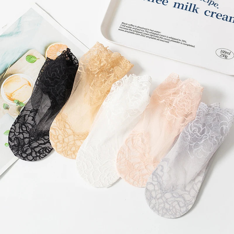 Invisible Lace Socks for Women | Non-Slip Thin Boat Socks