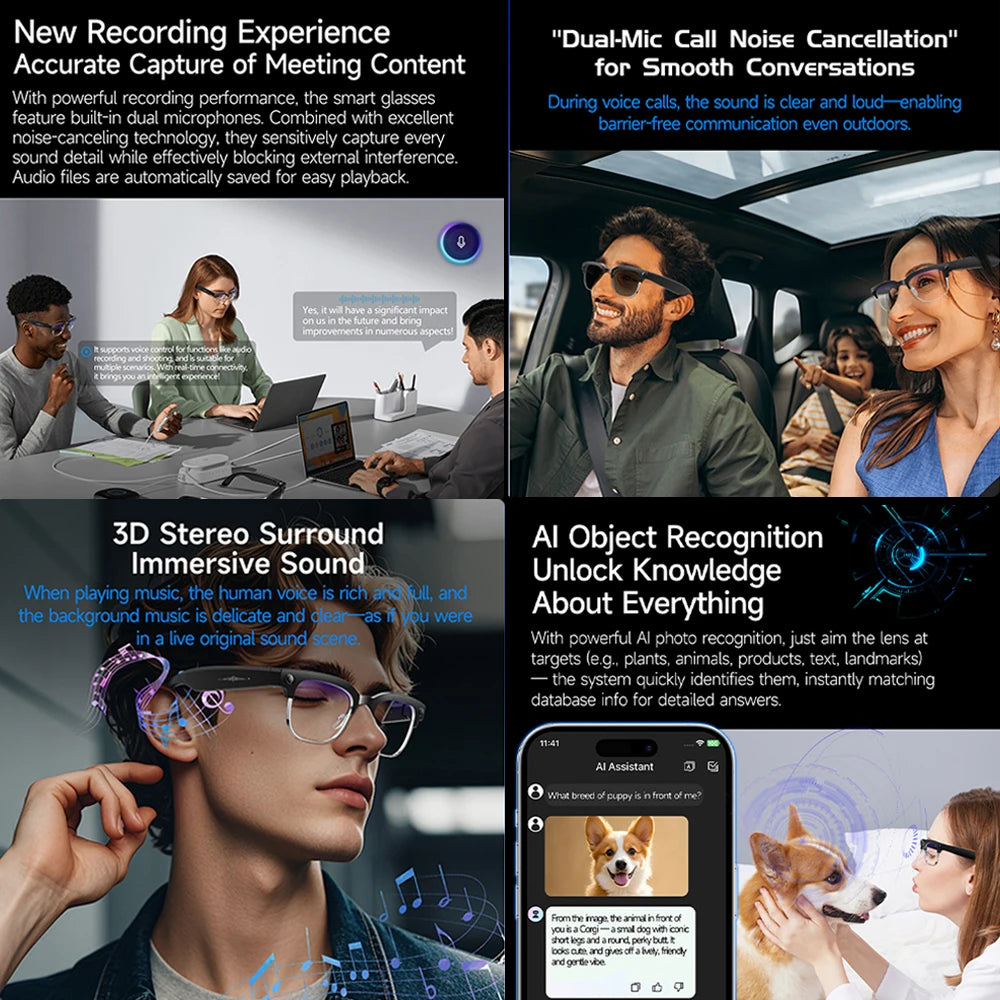AI Smart Glasses with 800W Camera & Multilingual Translation