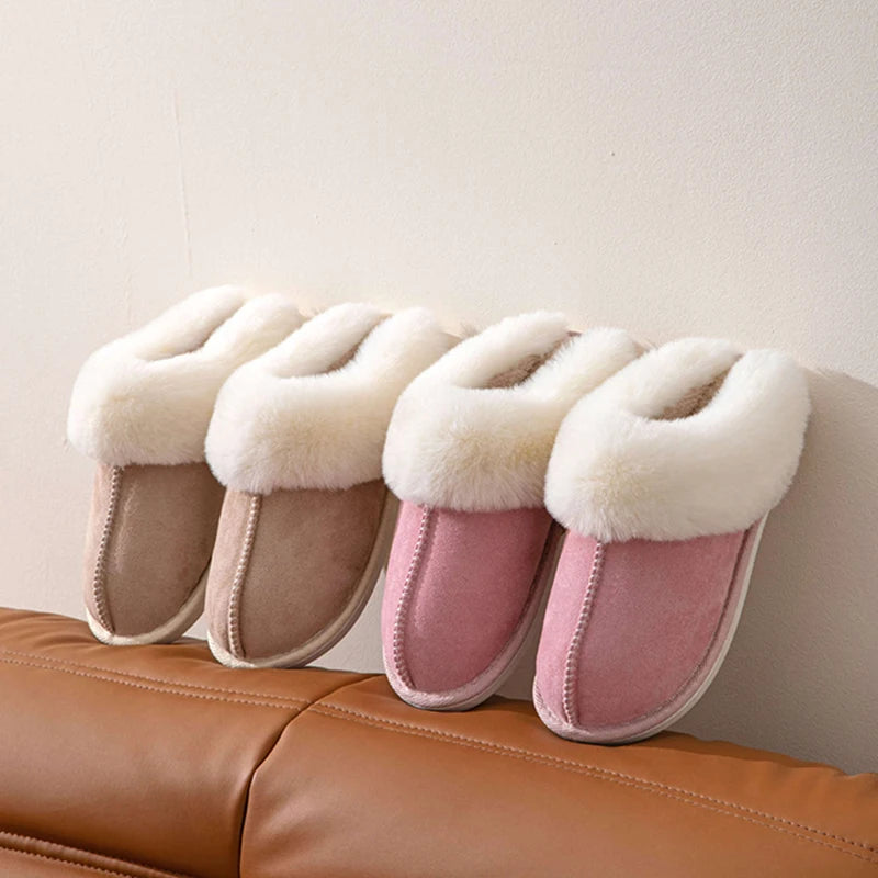Winter Warm Faux Suede Fur Slippers | Cozy Plush Indoor Slides