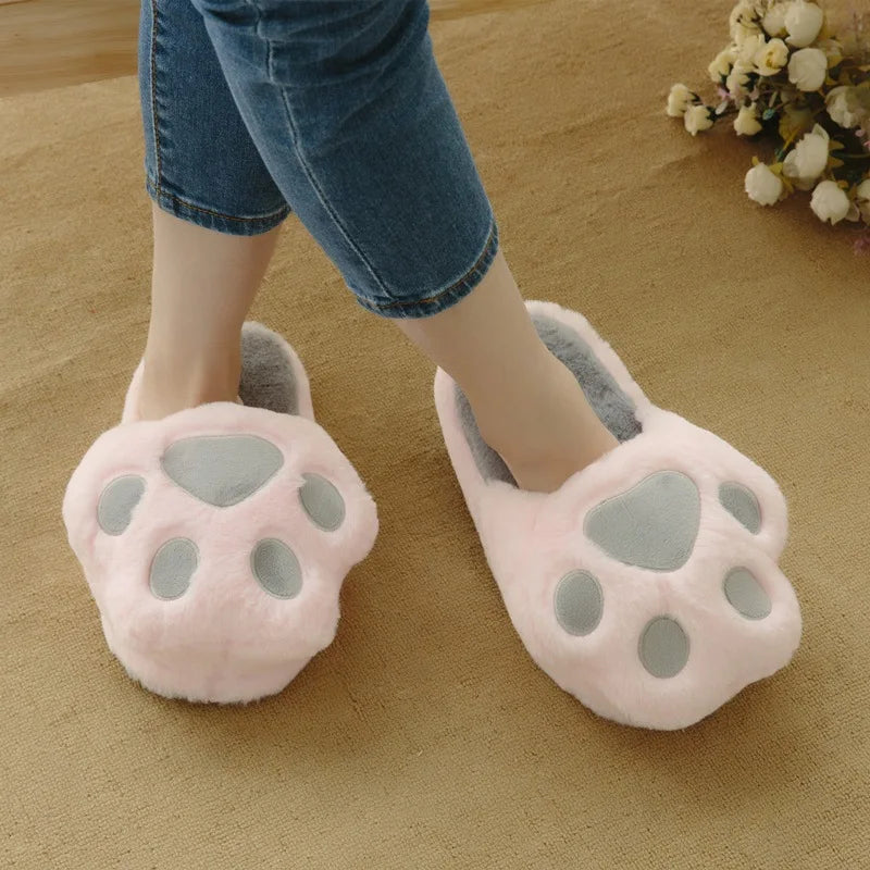 Kawaii Cat Paw Slippers | Fluffy Winter Indoor Footwear