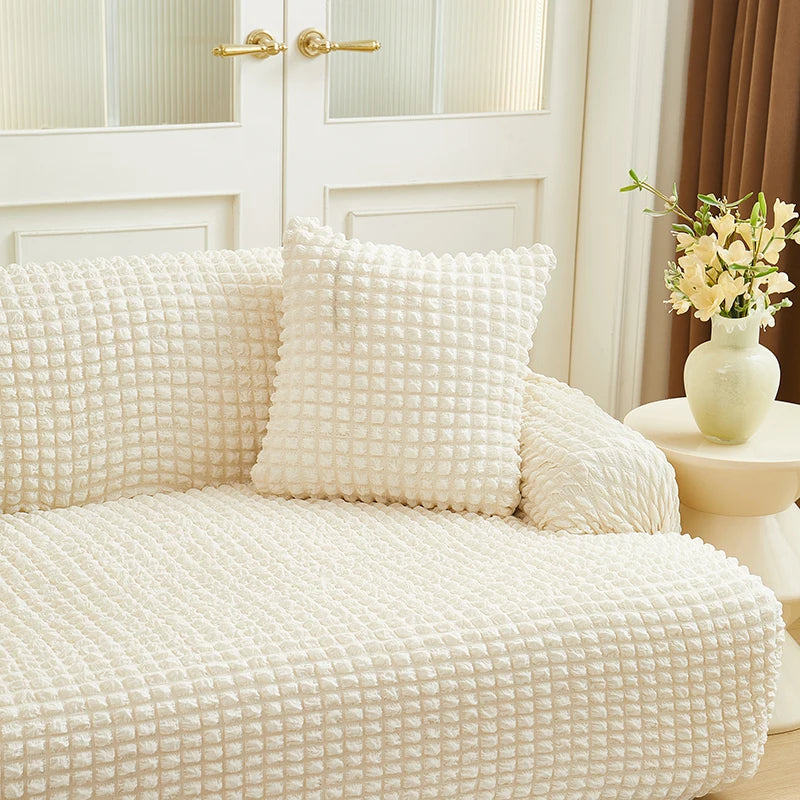 Solid Color Bubble Popcorn Sofa Cover | Elastic & Durable Fit