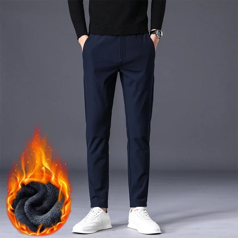 Winter Warm Fleece Men's Business Casual Pants | Stylish Thermal Trousers