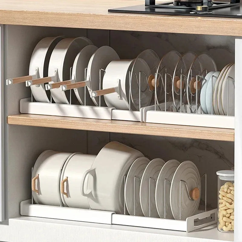 Expandable Kitchen Pot Pan Organizer | Adjustable Lid Storage