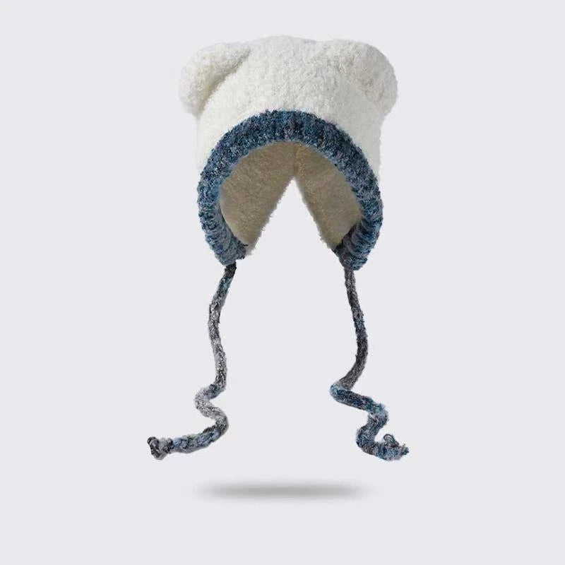 Women's Cute Bear Plush Knitted Hat | Cozy Winter Beanie