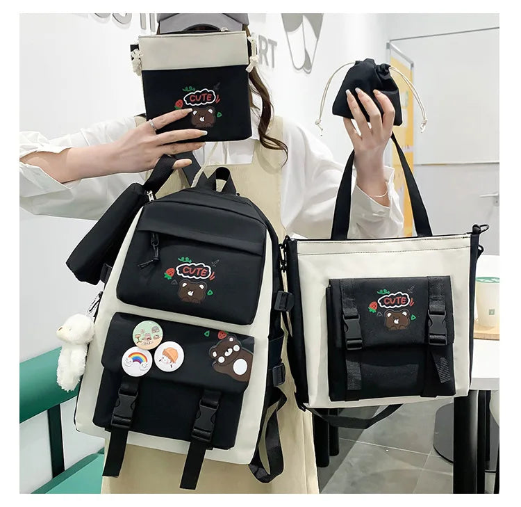 Large Capacity Kids Backpack | Versatile Nylon School Bag Set