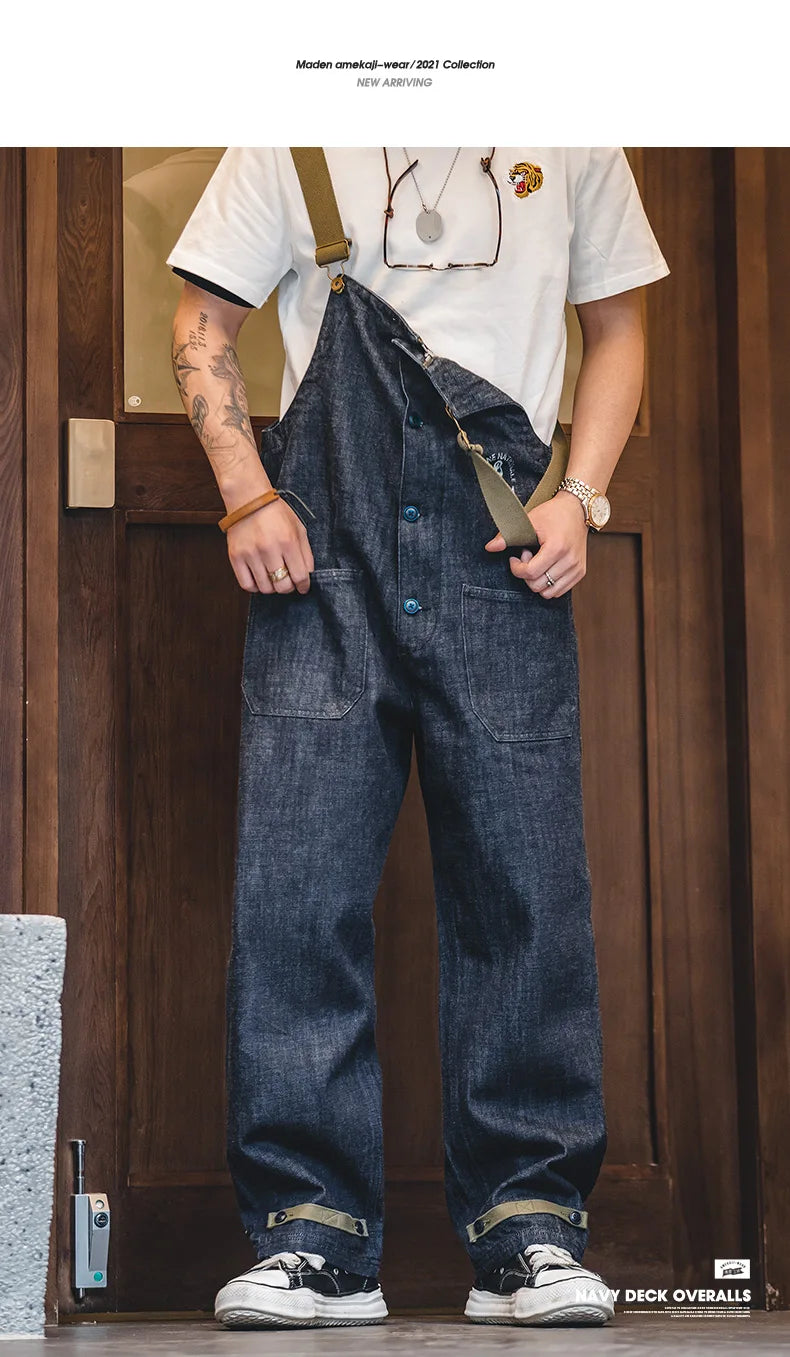 Men's Vintage Deck Strap Pants | Stylish Denim Straight Leg Jeans