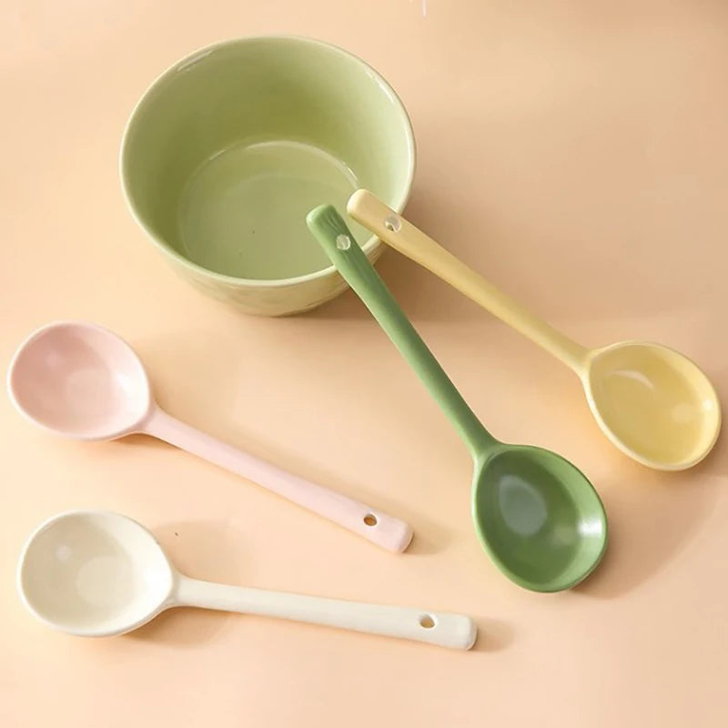 Elegant Ceramic Soup Spoon Set | Long Handle Ladle for Dining
