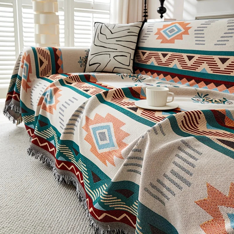 Bohemian Cotton Linen Sofa Cover | Stylish Outdoor Blanket