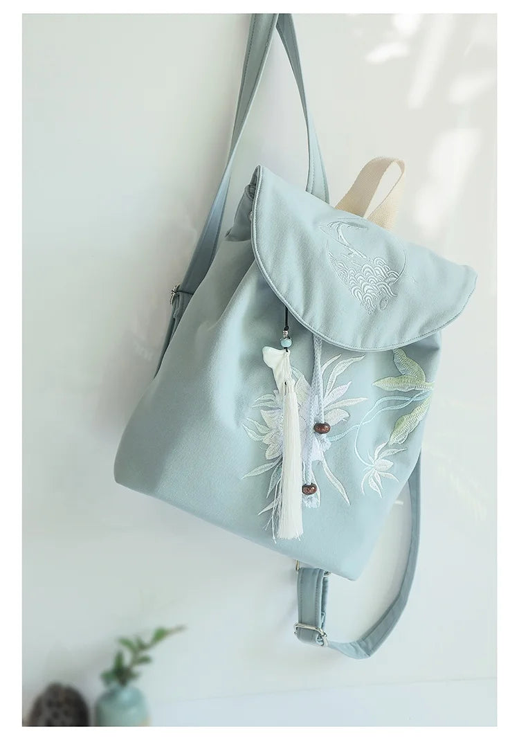 Mochila de 15 pulgadas estilo retro chino | Mochila bordada hecha a mano