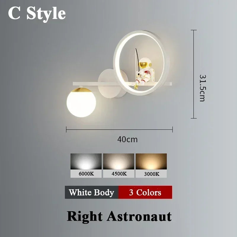 Lámpara de aplique de pared de astronauta creativo | Iluminación infantil moderna