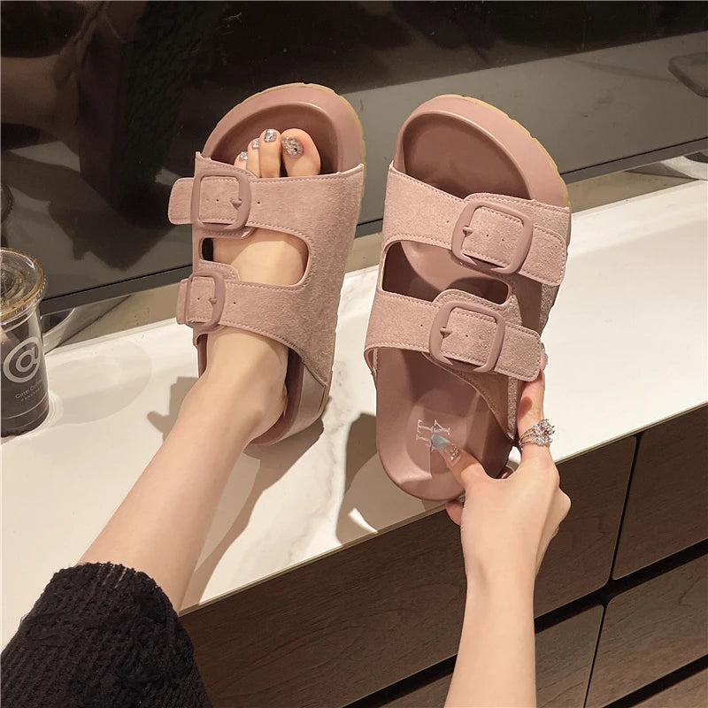 Comfortable Summer Women Slippers with Retro Buckle Design