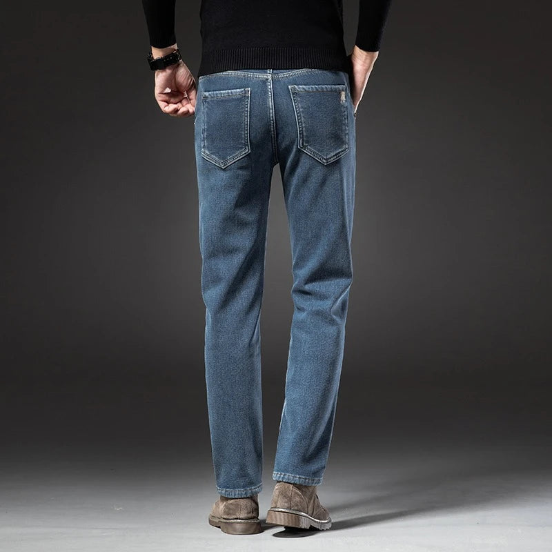 2026 Winter Fleece Thickened Jeans Men Retro Blue Straight Casual Stretch Denim Pants Premium Velvet Warm Pants