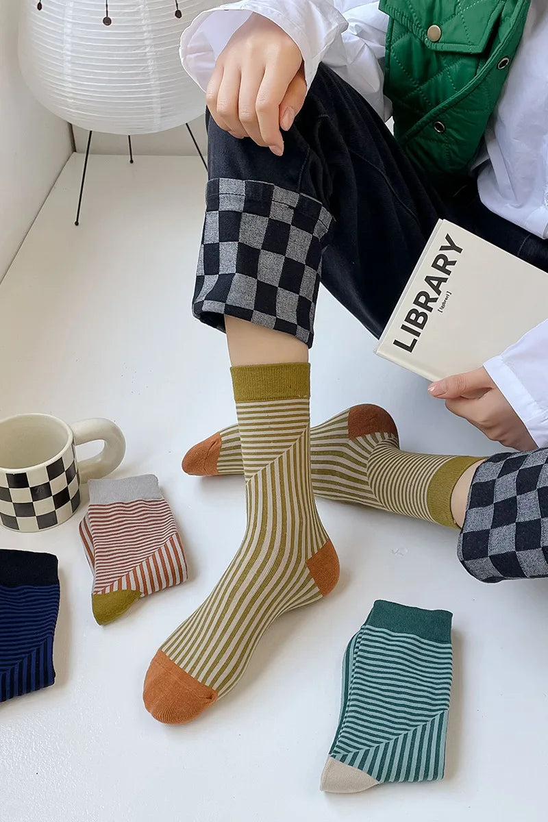 Multicolor Striped Casual Crew Socks for Women | Stylish Comfort