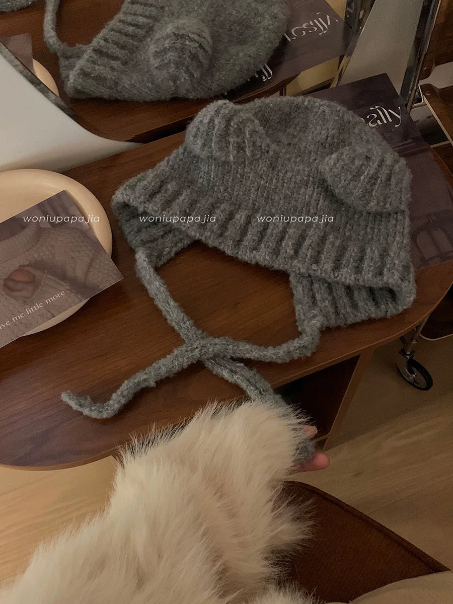 Women's Cute Bear Ear Plush Beanie | Cozy Winter Bomber Hat